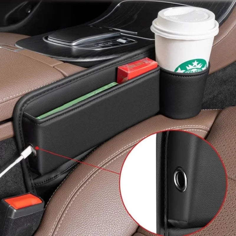 Car Front Seat Gap Filler Storage Box,With Cup Holder Multipurpose Kit Sundries Tidying Tray for Interior Essentials Accessories